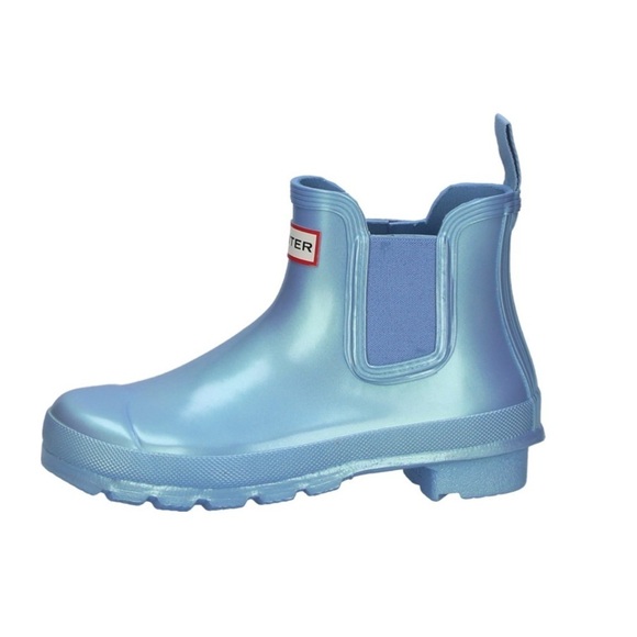 Hunter Nebula Blue Iridescent Wellington Original Chelsea Boot W5/Kids 3 - Picture 1 of 12